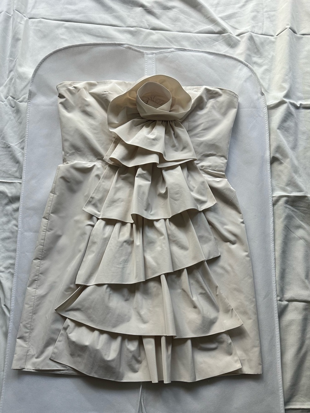 BCBGMaxAzria Cream Strapless Tiered Ruffle Dress